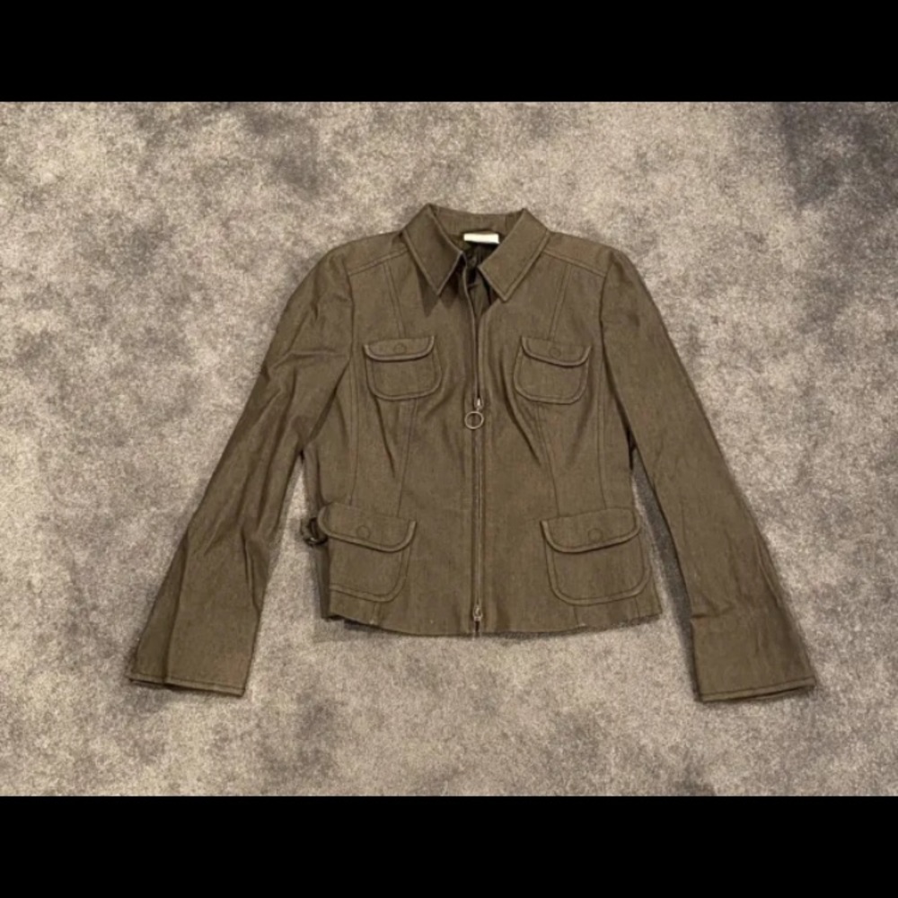 (1) Trendy Brown Akris Punto Zip-Up Utility Type Designer Jacket Women’s Size 10